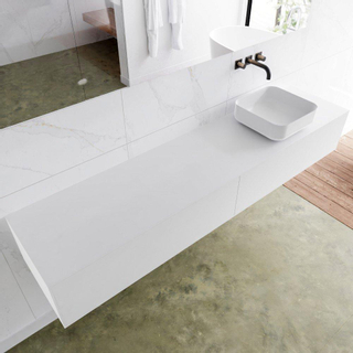 Mondiaz Lagom Meuble salle de bains 200x30.9x45cm Solid Surface Talc 2 tiroirs avec lavabo BINX vasque à poser Droite sans trous de robinet