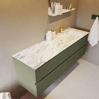 Mondiaz VICA-DLUX ensemble de meuble de salle de bain - 150cm - meuble sous-vasque armée - 4 tiroirs - lavabo encastré nuage droite - 1 trou de robinet - version haute de 60cm - glace