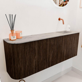 Mondiaz JOYA-DLUX 111.6cm toiletmeubel - ronding links kleur Walnut - Wastafel FAYE positie Rechts Zonder kraangat kleur Glace.