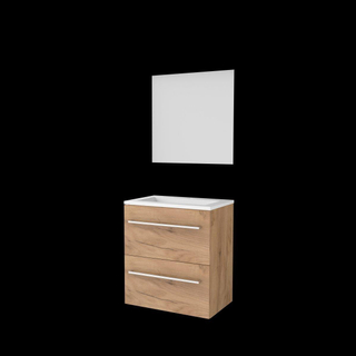 Basic-Line Ultimate 39 ensemble de meubles de salle de bain 60x39cm avec poignées 2 tiroirs vasque acrylique 1 trou de robinetterie miroir éclairage mfc whisky oak