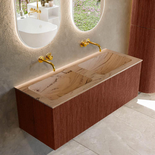 MONDIAZ KURVE-DLUX 120cm badmeubel kleur Ruby met 1 lade en 0 deuren. Wastafel LEAF Dubbel zonder kraangat Arena.