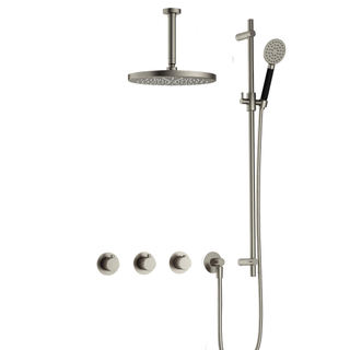 Hotbath Cobber IBS70 Regendoucheset inbouw - 15cm plafondarm - 30cm ronde hoofddouche - 3 standen handdouche - glijstang - nikkel geborsteld