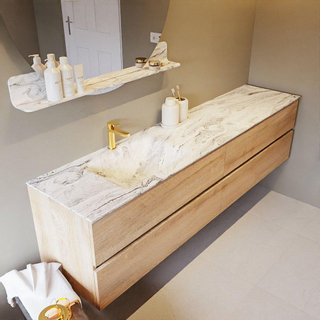 Mondiaz VICA-DLUX ensemble de meuble de salle de bain - 200cm - meuble sous-vasque chêne blanchi - 4 tiroirs - lavabo encastré cloud gauche - 1 trou de robinet - version haute de 60cm - glace