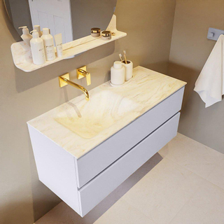 Mondiaz VICA-DLUX ensemble de meuble de salle de bain - 110cm - meuble sous-vasque cale - 2 tiroirs - lavabo encastré cloud gauche - sans trous de robinet - version haute de 60cm - ostra