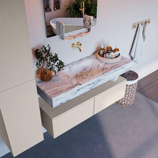 Mondiaz ALAN-DLUX Ensemble de meuble - 120cm - meuble Linen mat - 2 tiroirs - Lavabo Cloud Glace suspendu - vasque Centre - 0 trous de robinet