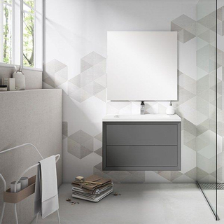 Adema Prime Core Ensemble de meuble - 80x50x45cm - 1 vasque rectangulaire en céramique Blanc - 1 trous de robinet - 2 tiroirs - avec miroir rectangulaire - Anthracite mat