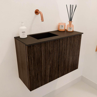 Mondiaz JOYA 60cm toiletmeubel - kleur Walnut - Wastafel FAYE positie Links Zonder kraangat kleur Urban.