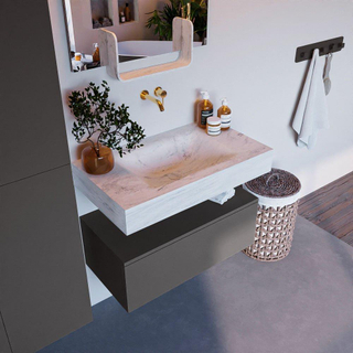 Mondiaz ALAN-DLUX Ensemble de meuble - 80cm - meuble Dark grey mat - 1 tiroir - Lavabo Cloud Opalo suspendu - vasque Centre - 0 trous de robinet