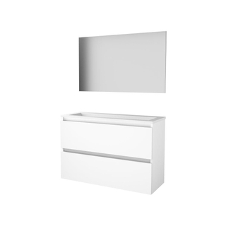 Basic-Line Basic 39 ensemble de meubles de salle de bain 100x39cm sans poignée 2 tiroirs lavabo acrylique 0 trous de robinetterie miroir mdf laqué blanc glacier