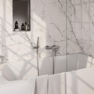 BRAUER Stripe Mitigeur thermostatique de douche - SET 03 - en saillie - support mural - douchette sur barre - flexible de douche - couleur inox brossé PVD