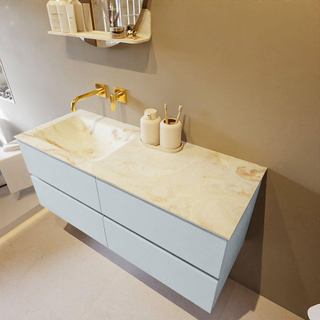 Mondiaz VICA-DLUX Badkamermeubelset - 120cm - clay - 4 lades - Inbouw wastafel CLOUD - dubbel zonder kraangat - kleur Frappe - XL versie 60cm hoog