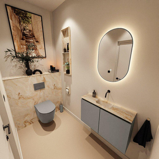 MONDIAZ TURE-DLUX Meuble toilette - 80cm - Smoke - EDEN - vasque Frappe - position centrale - sans trou de robinet