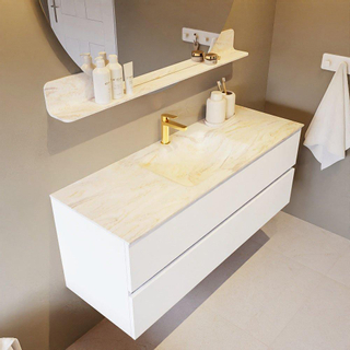 Mondiaz VICA-DLUX Ensemble de meuble de salle de bain - 130cm - meuble sous-vasque talc - 2 tiroirs - lavabo encastré cloud milieu - 1 trou de robinet - version haute de 60cm - ostra