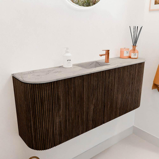 Mondiaz JOYA-DLUX 103.2cm toiletmeubel - ronding links en rechts kleur Walnut - Wastafel FAYE positie Midden 1 kraangat kleur Glace.