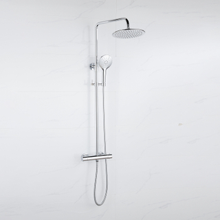 Fortifura Calvi Colonne de douche thermostatique - pomme de douche 25cm - flexible en métal - douchette ronde - chrome