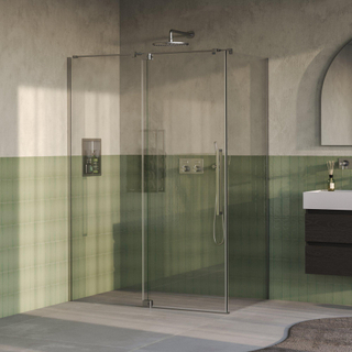 BRAUER Stellar Cabine de douche - 140x80x200cm - porte battante - revêtement verre - réversible - verre clair - Acier inoxydable brossé PVD