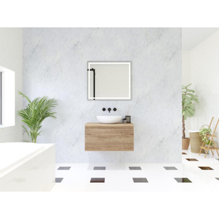 HR Matrix 3d meuble de salle de bain ensemble 80cm 1 tiroir sans poignée avec bandeau couleur chêne français avec dessus chêne français
