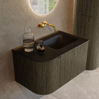 Mondiaz KURVE Badkamermeubelset - 75x46x40cm - 1 lade - 1 deur - wastafel solid surface - rechts - zonder kraangat - Shadow