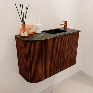 Mondiaz JOYA-DLUX 61.6cm toiletmeubel - ronding links kleur Ruby - Wastafel FAYE positie Rechts 1 kraangat kleur Lava.