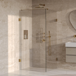 BRAUER Void Carving Douchecabine - 100x100x200cm - draaideur - glascoating - omkeerbaar - helder glas - geborsteld goud PVD