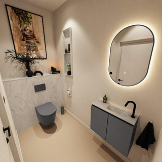 MONDIAZ TURE-DLUX Meuble toilette - 60cm - Dark Grey - EDEN - vasque Opalo - position droite - 1 trou de robinet