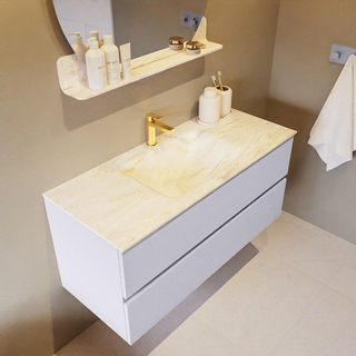 Mondiaz VICA-DLUX Ensemble de meuble de salle de bain - 110cm - meuble sous-vasque cale - 2 tiroirs - lavabo encastré cloud milieu - 1 trou de robinet - version haute de 60cm - ostra