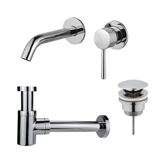 FortiFura Calvi Slim Kit mitigeur lavabo - robinet encastrable - bonde clic clac - siphon design bas - Chrome brillant