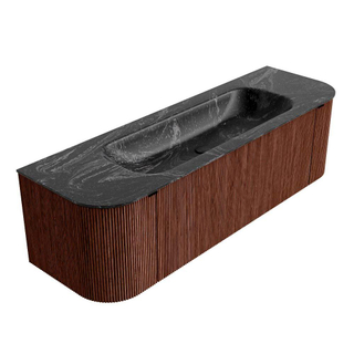 Mondiaz KURVE-DLUX Badkamermeubelset - 150x46x40cm - 1 lade - 2 deuren - wastafel solid surface - midden - 1 kraangat - Ruby