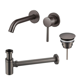 FugaFlow Eccelente Sobrado Slim Slim Kit mitigeur lavabo - robinet encastrable - bonde non-obturable - siphon design bas - PVD Gunmetal