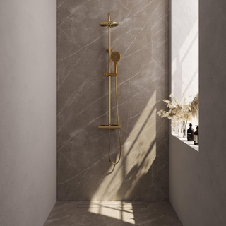 Brauer Gold Edition Ensemble de douche pluie à poser - douche principale 20cm - glijstang - douchette ronde 3 positions - boutons lisses - PVD - or brossé