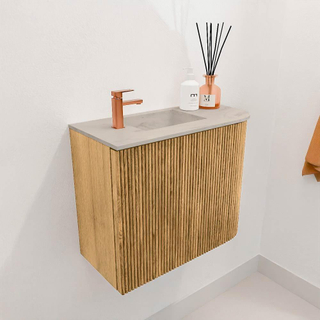 Mondiaz JOYA-DLUX Meuble de toilette 51,6cm - arrondi à droite couleur Chêne - Vasque FAYE position Gauche 1 trou de robinet couleur Opalo