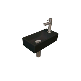 INK Versus Fonteinset - 36x18x9cm - wasbak links - porselein Mat zwart/Brushed nickel - OUTLET UDEN