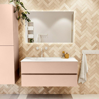 Mondiaz VICA ensemble de meuble de salle de bain - 110cm - meuble sous-vasque rosee - 2 tiroirs - lavabo moon gauche - 1 trou de robinet - version haute de 60cm - talc