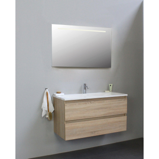 Basic Bella Meuble salle de bains avec lavabo acrylique Blanc 100x55x46cm 1 trou de robinet avec miroir et éclairage Chêne