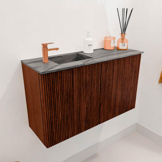 Mondiaz JOYA-DLUX 70cm meuble de salle de bains - couleur Ruby - Vasque FAYE position Gauche 1 trou de robinet couleur Sombra.