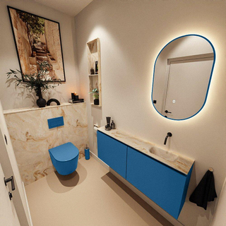 MONDIAZ TURE-DLUX Meuble toilette - 120cm - Jeans - EDEN - vasque Frappe - position droite - sans trou de robinet