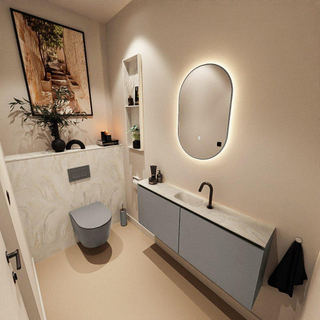 MONDIAZ TURE-DLUX Meuble toilette - 120cm - Smoke - EDEN - vasque Ostra - position centrale - 1 trou de robinet
