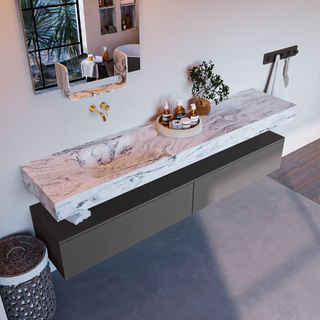 Mondiaz ALAN-DLUX Ensemble de meuble - 200cm - meuble Dark grey mat - 2 tiroirs - Lavabo Cloud Glace suspendu - vasque Gauche - 0 trous de robinet