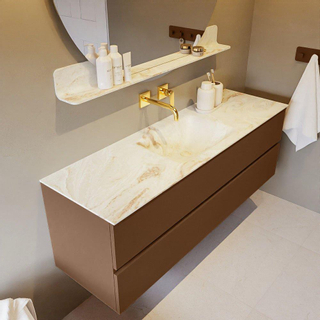 Mondiaz VICA-DLUX ensemble de meuble de salle de bain - 150cm - meuble sous-vasque reposant - 2 tiroirs - lavabo encastré cloud milieu - sans trous de robinet - version haute de 60cm - frape