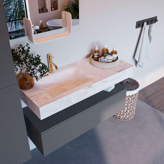 Mondiaz ALAN-DLUX Ensemble de meuble - 110cm - meuble - Plata mat - 1 tiroir - Lavabo Cloud Ostra suspendu - vasque gauche - 1 trou de robinet - Beige