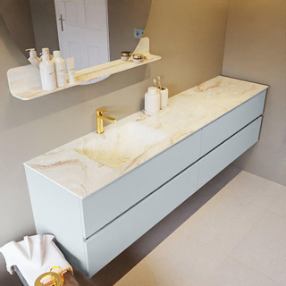 Mondiaz VICA-DLUX ensemble de meuble de salle de bain - 200cm - meuble sous-vasque argile - 4 tiroirs - lavabo encastré nuage gauche - 1 trou de robinet - version haute de 60cm - frape