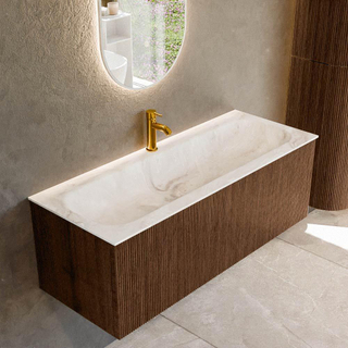 MONDIAZ KURVE-DLUX 120cm Meuble salle de bain - couleur Walnut - 1 tiroir - vasque BIG LARGE centre - 1 trou de robinet - couleur Frappe