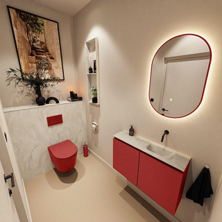 MONDIAZ TURE-DLUX Meuble toilette - 80cm - Fire - EDEN - vasque Ostra - position droite - sans trou de robinet
