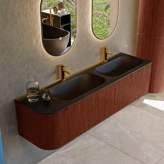 Mondiaz KURVE Badkamermeubelset - 165x46x40cm - 2 lade - 1 deur - wastafel solid surface - dubbel / rechts - 2 kraangaten - Ruby