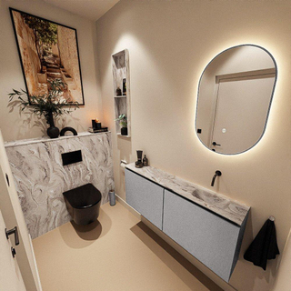 MONDIAZ TURE-DLUX Meuble toilette - 120cm - Plata - EDEN - vasque Glace - position droite - sans trou de robinet
