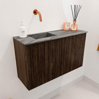 Mondiaz JOYA-DLUX 70cm toiletmeubel - kleur Walnut - Wastafel FAYE positie Links Zonder kraangat kleur Sombra.