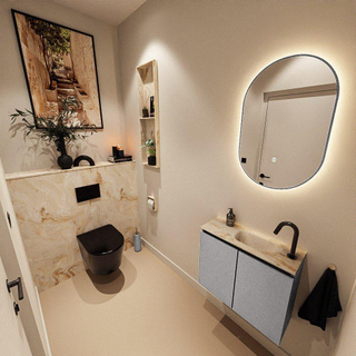 MONDIAZ TURE-DLUX Meuble toilette - 60cm - Plata - EDEN - vasque Frappe - position droite - 1 trou de robinet