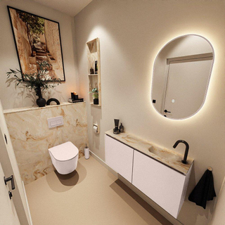 MONDIAZ TURE-DLUX Meuble toilette - 100cm - Rosee - EDEN - vasque Frappe - position droite - 1 trou de robinet