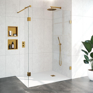 BRAUER Void inloopdouche helder glas 140x200 met 30 zijwand incl. glascoating PVD goud geborsteld
