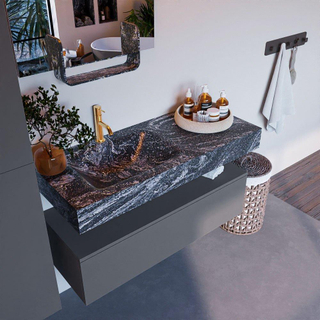 Mondiaz ALAN-DLUX Ensemble de meuble - 110cm - meuble Plata mat - 1 tiroir - Lavabo Cloud Lava suspendu - vasque Gauche - 1 trou de robinet